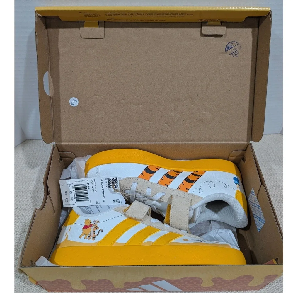 Adidas x Disney Winnie the Pooh VL Court Sneakers Orange White KI9175 Kids 2 NIB